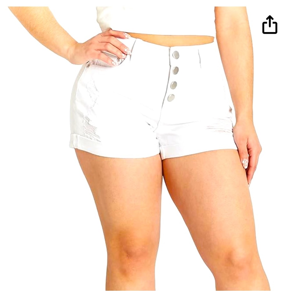 New Dollhouse Women's Button Fly Cuffed Denim boyfriend Short. Size 3/4